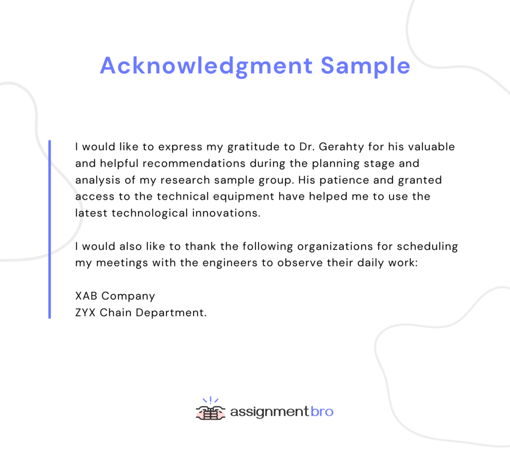 sample of acknowledgement for assignment