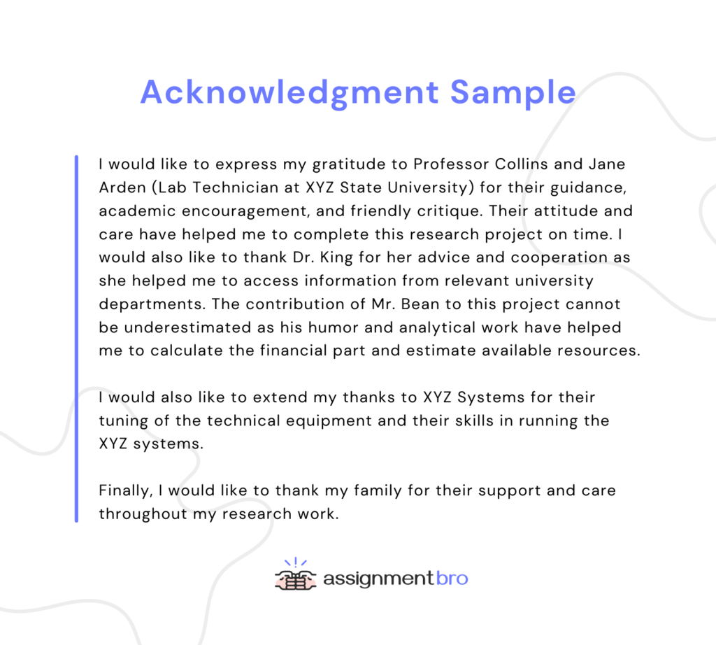 example of acknowledgement in assignment